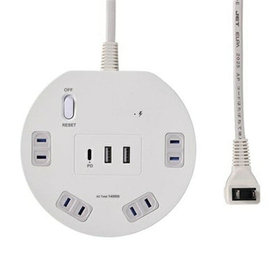 電源タップ USB 丸形 集中スイッチ付USBタップ（4個口/2m/USBポート A×2、C×1） エルパ WLS-RR4322BUCW