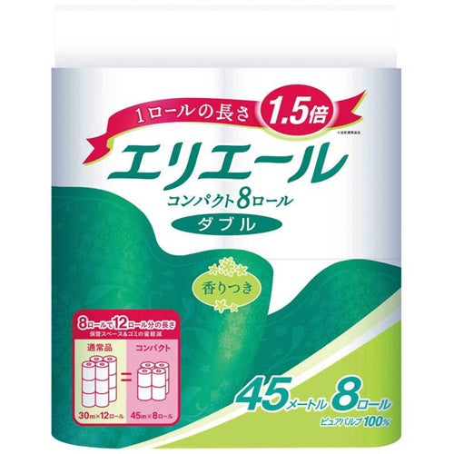 大王製紙 エリエール トイレットティシュー コンパクト ダブル 45m×8ロール 1.5倍巻き 香り付き 消臭機能付 まとめ買い 日用品 備蓄