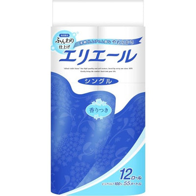 大王製紙 エリエール トイレットティシュー シングル 55m×12ロール パルプ100% 柔らかい 香り付き 日用品 消耗品 まとめ買い