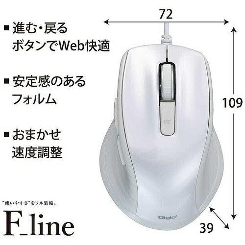 【F_line】有線静音5ボタンBlueLEDマウス/ホワイト ナカバヤシ MUS-UKF227W