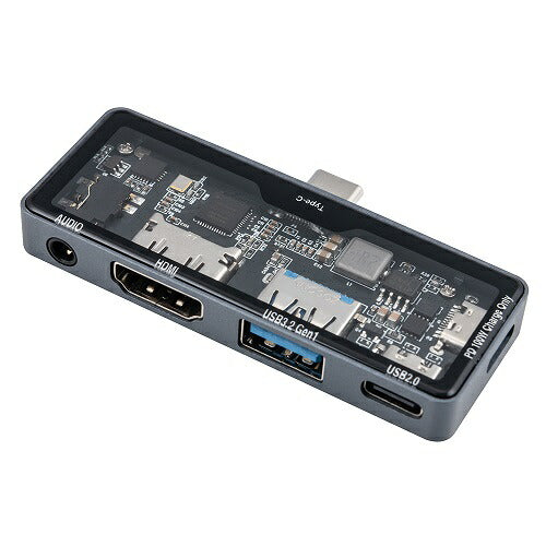 PD対応 Type-C スケルトン ドッキングステーション（3.5mm 4極付き）グレー ナカバヤシ UD-C11GY