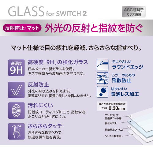 SWITCH2用 保護フィルム ガラスフィルム 反射防止 ナカバヤシ GAF-SW2GG