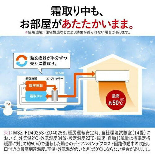 標準取付工事別 エアコン 本体のみ（14畳・単相200V） ズバ暖 霧ヶ峰 FDシリーズ ピュアホワイト 三菱電機 MSZ-FD4025S