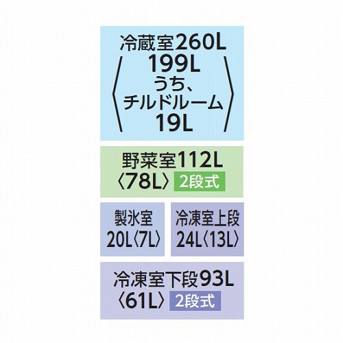 東芝 冷蔵庫 509L 6ドア フレンチドア VEGETA GR-V510FH EC サテンゴールド