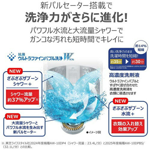 洗濯機 10kg 東芝 AW-10DPB5(W) 全自動洗濯機 ZABOON グランホワイト 抗菌 ウルトラファインバブル 自動投入