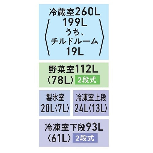 TOSHIBA 東芝 6ドア冷凍冷蔵庫 509L GR-Y510FK(EW) ゴールド