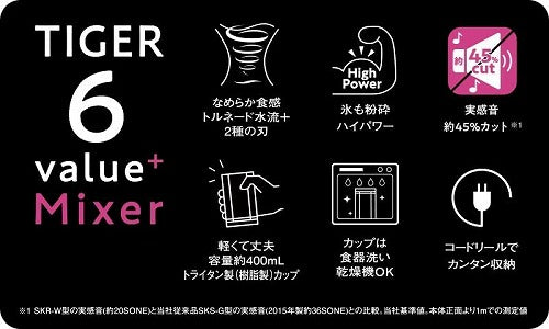 タイガー ミキサー 400ml ミキサー ジューサー スムージー カップ・フタ食器洗い乾燥機対応 シルキーホワイト SKR-W400WS