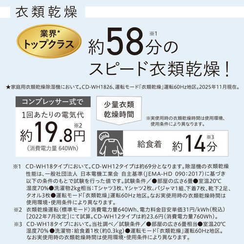コロナ CORONA 衣類乾燥除湿機 WHシリーズ CD-WH1826(W) ホワイト