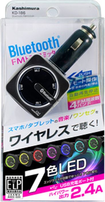 Bluetooth FMトランスミッター レインボーイルミ USB1ポート 2.4A カシムラ KD-186