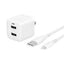 AC充電器 USB Type-A 2ポート 超タフUSB Type-A to Lightning ケーブル(1．5m) セット ホワイト オウルテック OWL-AC17WAAL15-WH
