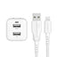 AC充電器 USB Type-A 2ポート 超タフUSB Type-A to Lightning ケーブル(1．5m) セット ホワイト オウルテック OWL-AC17WAAL15-WH