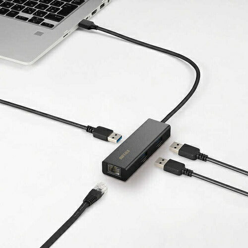 Giga対応 Type-C USB 3.2（Gen 1）用 LANアダプター USB Type-A×3ポート付き ブラック バッファロー LUD-U3-CU101BK