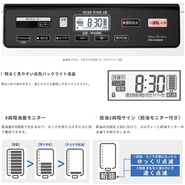 石油ファンヒーター 木造19畳 コンクリート25畳まで クールホワイト ダイニチ FW-7222SDX-W