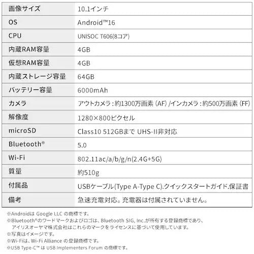 IRIS OHYAMA アイリスオーヤマ 10インチタブレット TE10F3W64-KV1H 64GB グレー