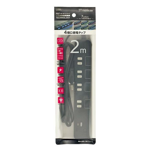 4個口節電タップ USBポート付き 2m オーム電機 HS-TPKU42PD-24K