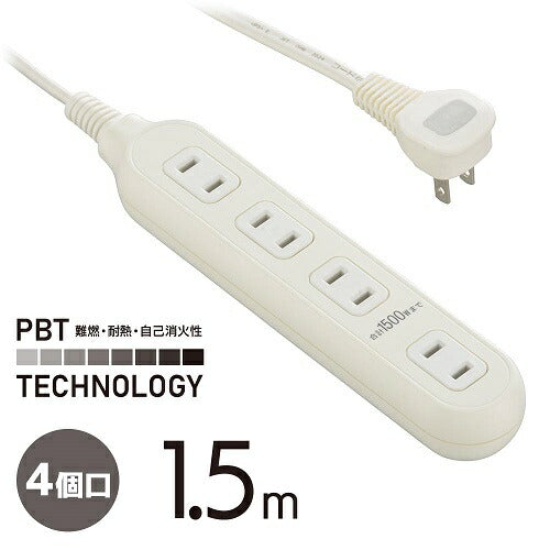 4個口タップ 1.5m Lプラグ オーム電機 HS-T415W22