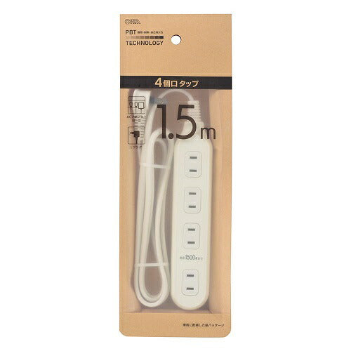 4個口タップ 1.5m Lプラグ オーム電機 HS-T415W22