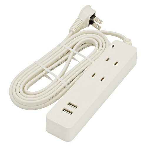 2個口タップ 雷ガード/USBポート付き 3m オーム電機 HS-TKU23W22