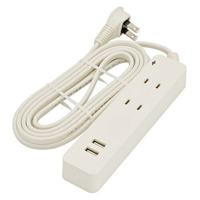 2個口タップ 雷ガード/USBポート付き 3m オーム電機 HS-TKU23W22