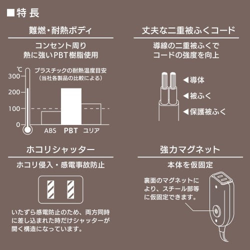 3個口タップ マグネット付き 2m オーム電機 HS-T32MGW22