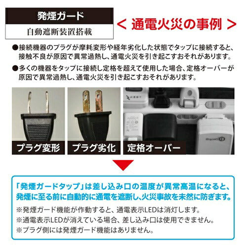 オーム電機 電源タップ 発煙ガード ブレーカー付 3個口 1.5m HS-T315HB-W ホワイト