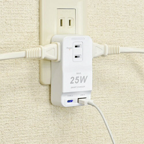 発煙ガードUSB付タップ 3個口 オーム電機 HS-A3U1C1H-W