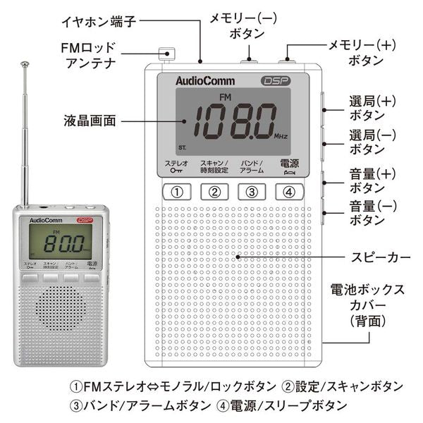 AudioComm_DSPポケットラジオ AM/FMステレオ シルバー オーム電機 RAD-P300S-S