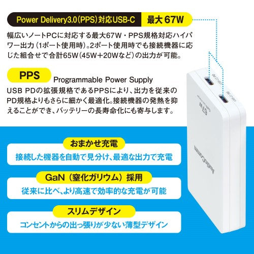 AudioComm スリムPDチャージャー 67W オーム電機 MAV-AP670N