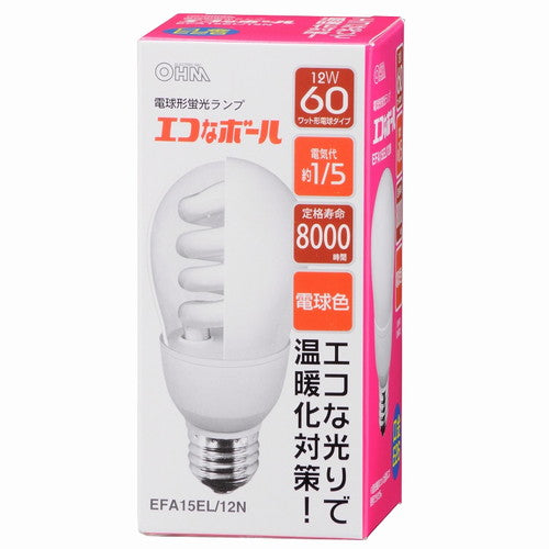 オーム電機 OHM エコなボール 電球形蛍光灯 E26 60W相当 電球色 EFA15EL/12N