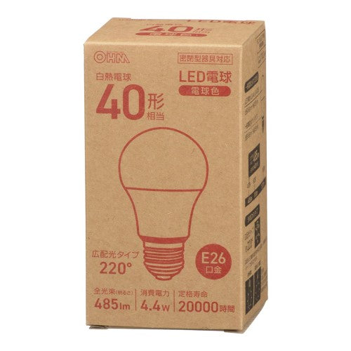 LED電球 E26 40形相当 電球色 オーム LDA4L-G AG56