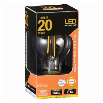 LEDフィラメントタイプ電球 E26 20形相当 電球色 オーム LDA2L C6