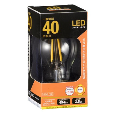 LEDフィラメントタイプ電球 E26 40形相当 電球色 オーム LDA4L C6