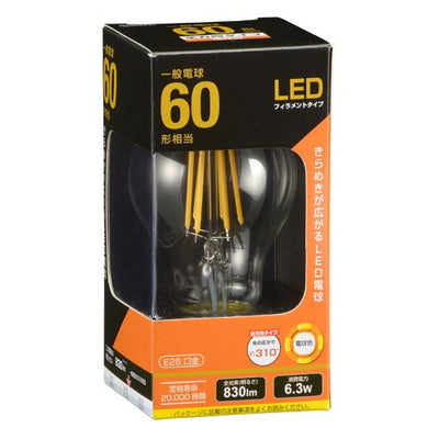 LEDフィラメントタイプ電球 E26 60形相当 電球色 オーム LDA6L C6