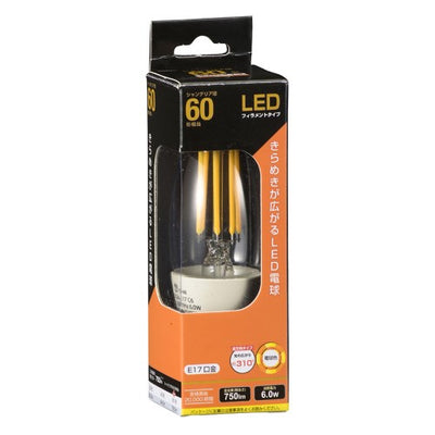 LEDフィラメントタイプシャンデリア球 E17 60形相当 電球色 オーム LDC6L-E17 C6