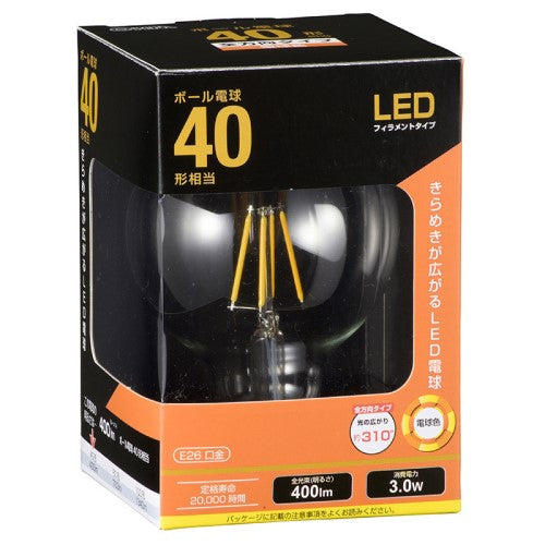 LEDフィラメントタイプボール球 E26 40形相当 電球色 オーム LDG3L C6