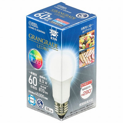 オーム電機 LED電球 E26 60形相当 昼光色 5年保証 高演色 LDA8D-G AG6/RA93