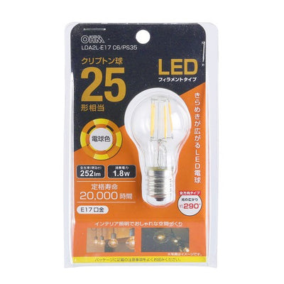 LEDフィラメントタイプクリプトン球 E17 25形相当 電球色 オーム LDA2L-E17 C6/PS35