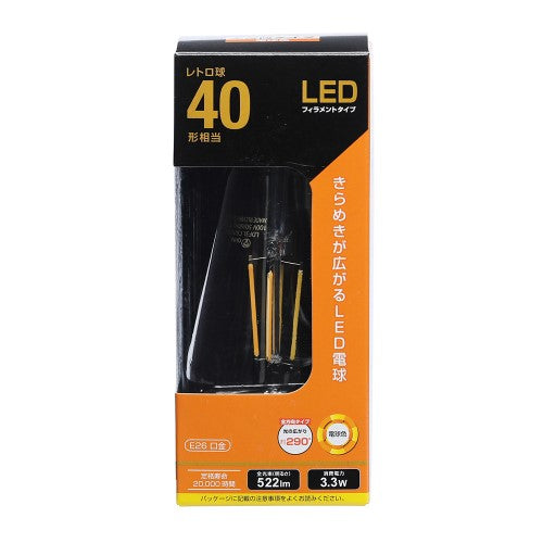 LEDフィラメントタイプレトロ球 E26 40形相当 電球色 オーム LDF3L C6/ST64