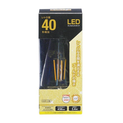 LEDフィラメントタイプレトロ球 E26 40形相当 キャンドル色 オーム LDF3L C6/GST64