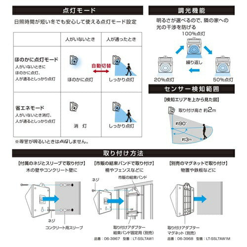 E-Bright センサーウォールライト ソーラー 200ルーメン オーム電機 LT-SSL20DW4