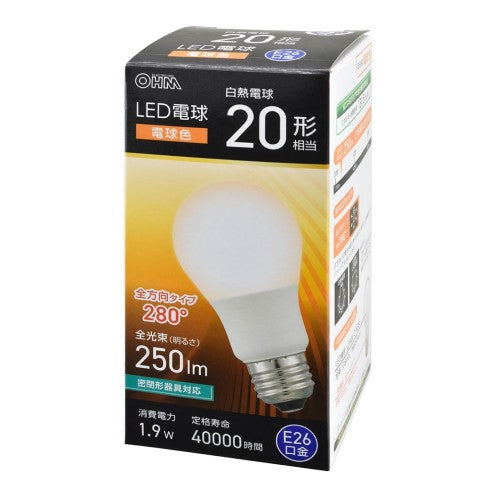 LED電球 E26 20形相当 電球色 オーム電機 LDA2L-G AG59