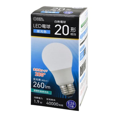 LED電球 E26 20形相当 昼光色 オーム電機 LDA2D-G AG59