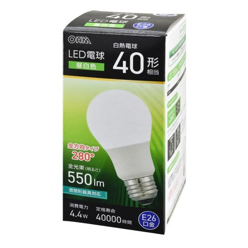 LED電球 E26 40形相当 昼白色 オーム電機 LDA4N-G AG59