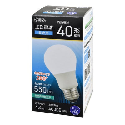 LED電球 E26 40形相当 昼光色 オーム電機 LDA4D-G AG59