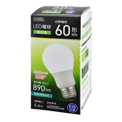 LED電球 E26 60形相当 昼白色 オーム電機 LDA6N-G AG59