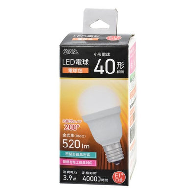 LED電球小形 E17 40形相当 電球色 オーム電機 LDA4L-G-E17 IS53