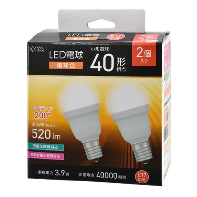 LED電球小形 E17 40形相当 電球色 2個入 オーム電機 LDA4L-G-E17 IS53 2P