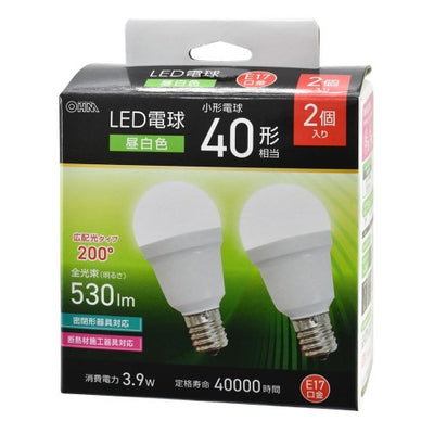 LED電球小形 E17 40形相当 昼白色 2個入 オーム電機 LDA4N-G-E17 IS53 2P