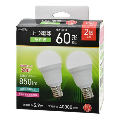 LED電球小形 E17 60形相当 昼白色 2個入 オーム電機 LDA6N-G-E17 IS53 2P