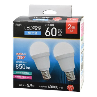LED電球小形 E17 60形相当 昼光色 2個入 オーム電機 LDA6D-G-E17 IS53 2P
